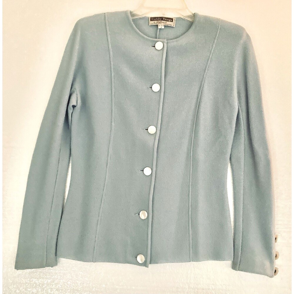 Worldly Things by Styltricot Wool Cardigan Women’s Sz 4 Blue Button Front Italy